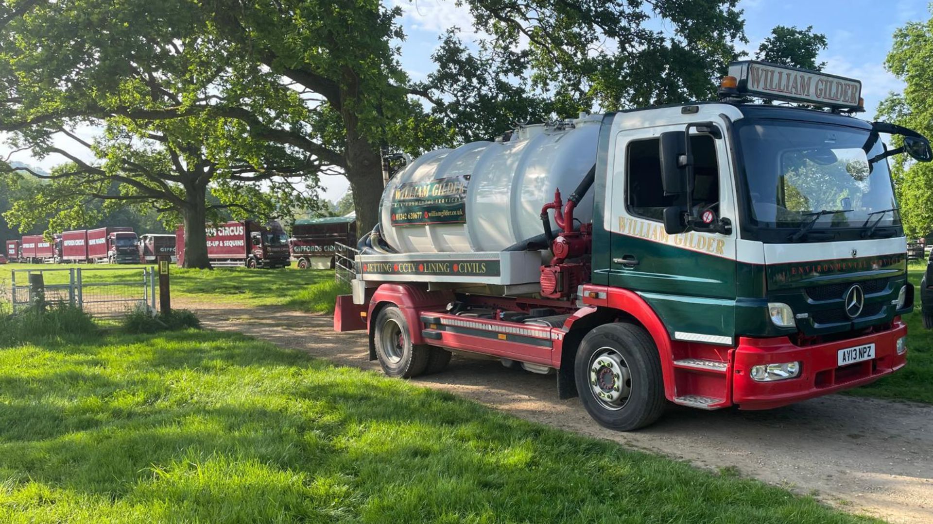Vacuum tanker parked on a rural property in Gloucestershire during a septic tank emptying service