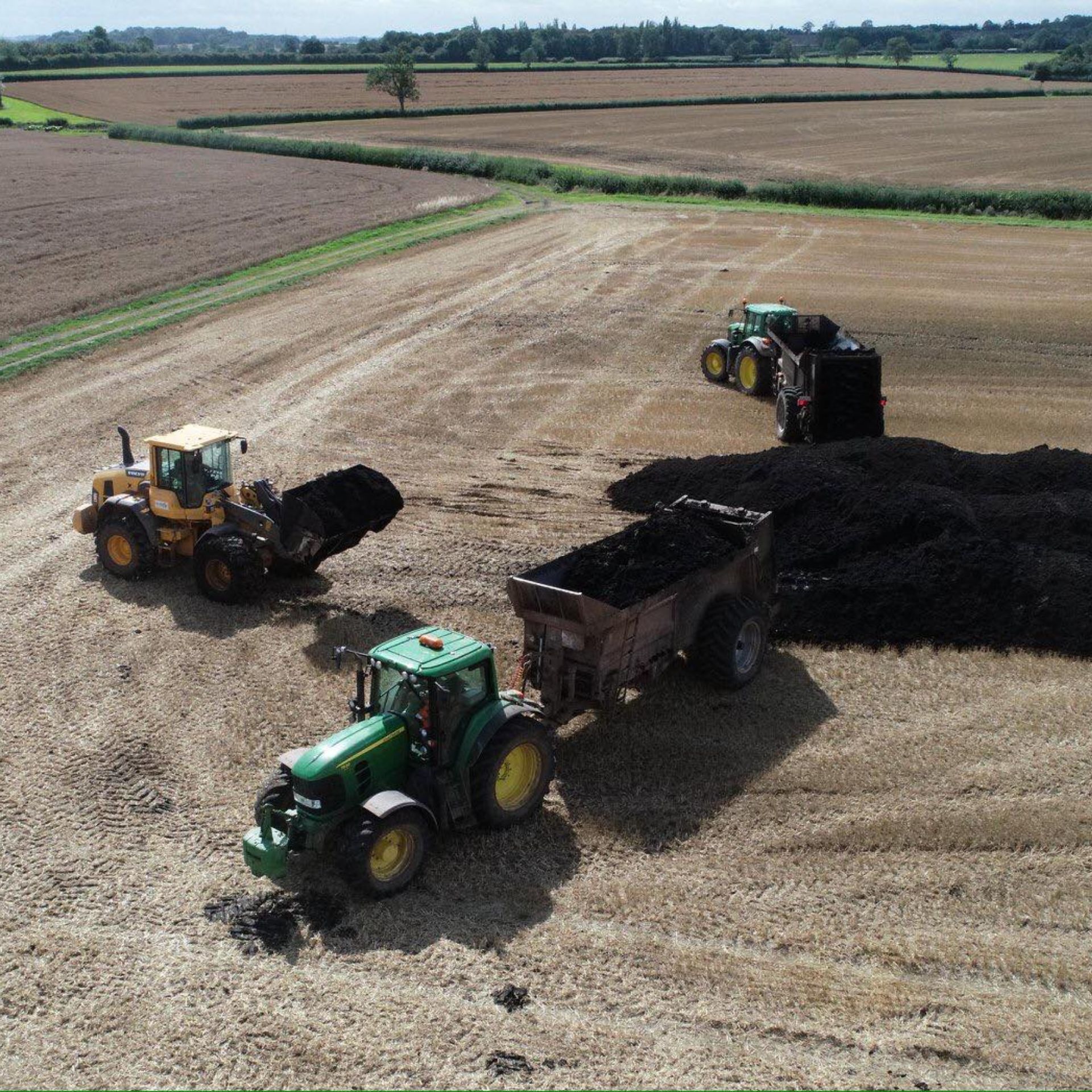 Three tractors in a field
