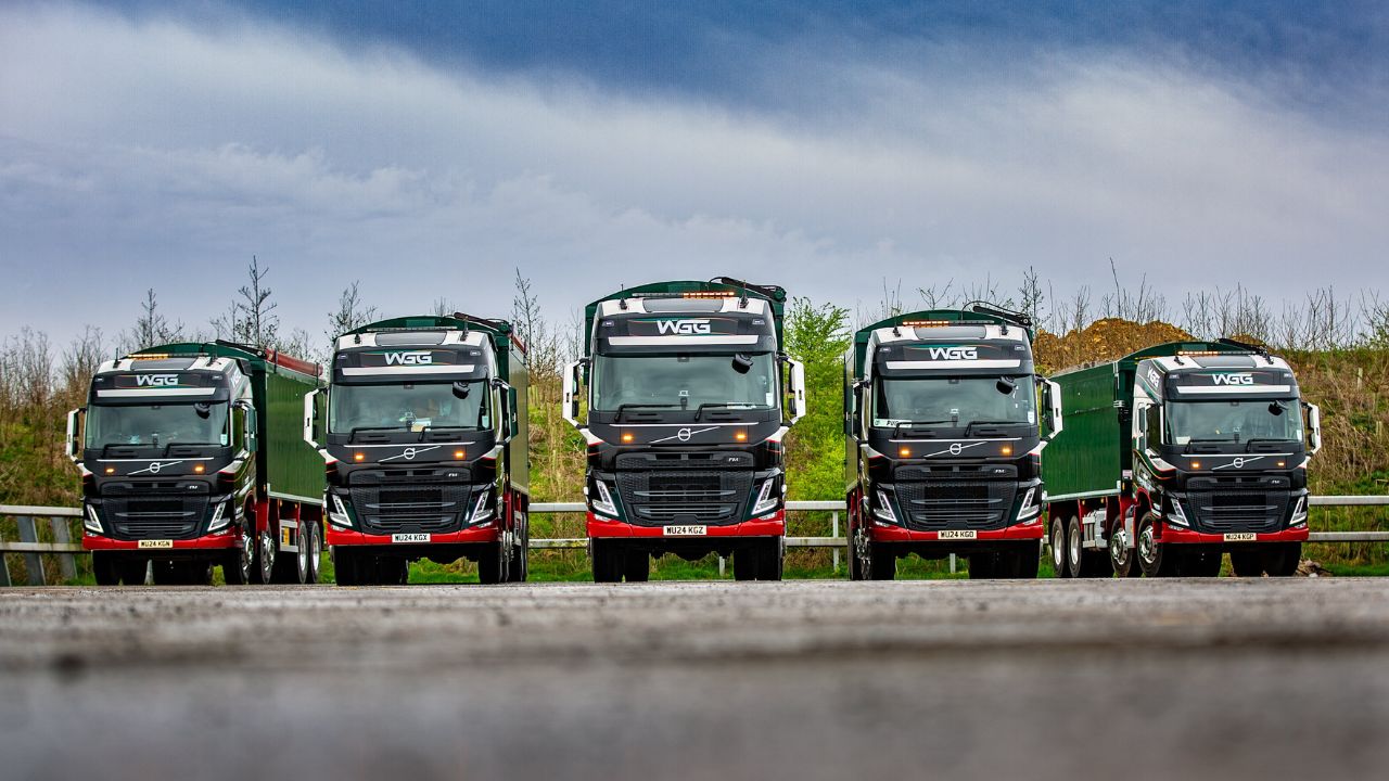 A line of lorries in formation